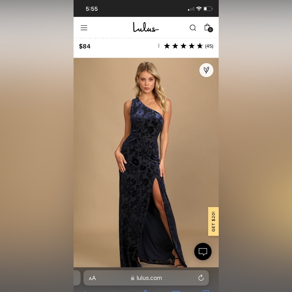Navy Blue Burnout Velvet One-Shoulder Maxi Dress